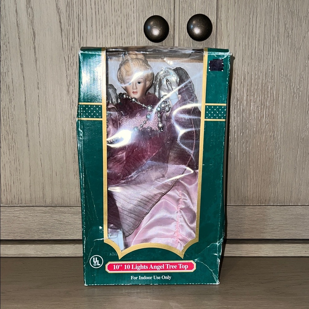VINTAGE 10 Inch Lighted Angel Tree Topper Pink Girly Christmas